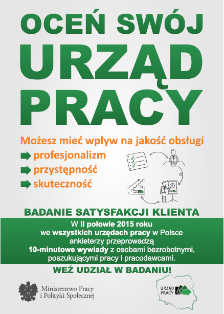 Plakat promujący badanie satysfakcji klienta urzędu pracy